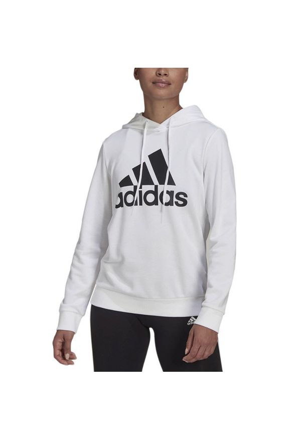 Adidas - Bluza adidas Essentials Relaxed Logo Hoodie HD1800 - biała. Okazja: do domu, na uczelnię, na spacer. Typ kołnierza: kaptur. Kolor: biały. Materiał: bawełna, poliester, materiał, wiskoza. Wzór: aplikacja. Styl: klasyczny, sportowy. Sport: turystyka piesza