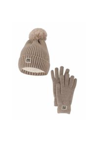 HEAT KEEPER - Zestaw zimowy dla kobiet - czapka + rękawiczki - beżowy. Kolor: beżowy. Materiał: poliester. Sezon: zima. Styl: sportowy #1