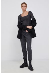 Calvin Klein Bluzka damski kolor czarny. Kolor: czarny. Materiał: dzianina, materiał. Długość rękawa: długi rękaw. Długość: długie