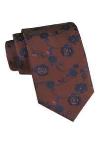 Męski Krawat - Angelo di Monti - Brązowy, Niebieskie Róże. Kolor: wielokolorowy, beżowy, brązowy. Materiał: tkanina. Styl: wizytowy, elegancki #1