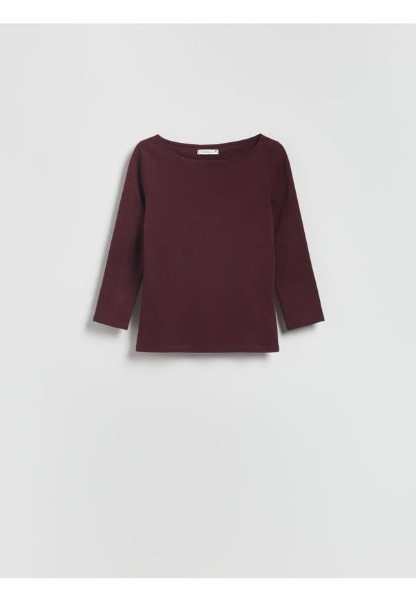 Reserved - Bawełniany longsleeve - bordowy. Kolor: czerwony. Materiał: bawełna. Długość rękawa: długi rękaw