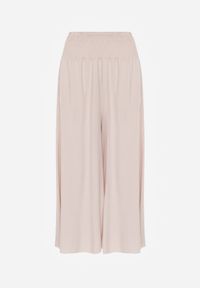 Born2be - Jasnobeżowe Szerokie Spodnie z Wiskozy o Długości 7/8 Inule. Stan: podwyższony. Kolor: beżowy. Materiał: wiskoza #4