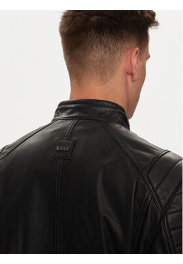 BOSS - Boss Kurtka skórzana Jomoto 50518270 Czarny Regular Fit. Kolor: czarny. Materiał: skóra