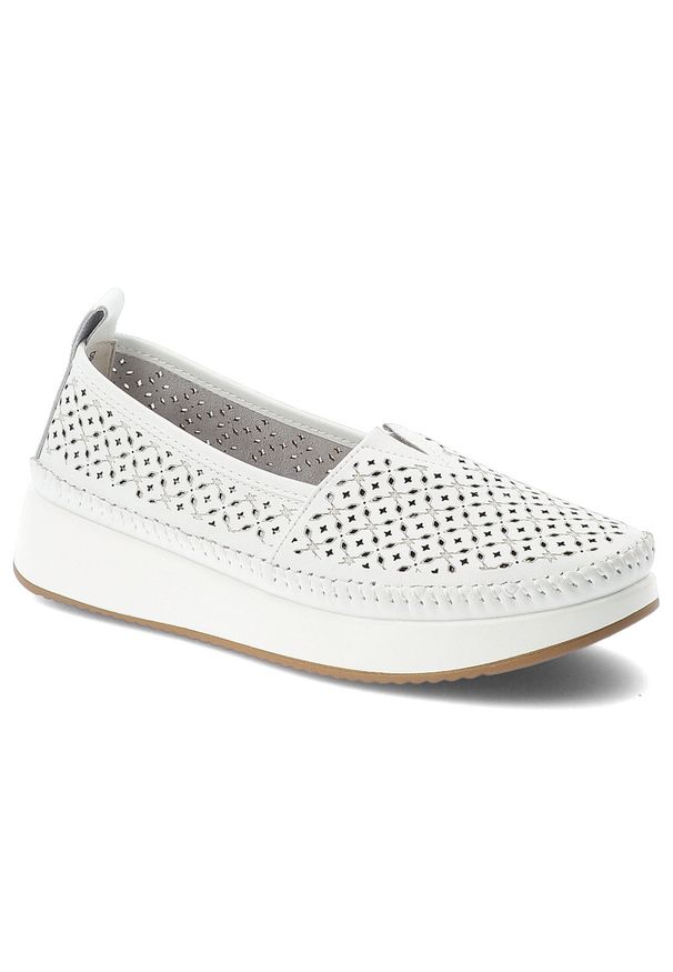 Półbuty damskie Filippo, cholewka ze skóry naturalnej licowej wsuwany fason zabudowany przód, białe, DP4555/26. Kolor: biały. Materiał: skóra. Szerokość cholewki: normalna