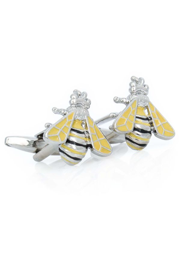 Modini - Srebrno-żółte spinki do mankietów - pszczółki L03. Kolor: srebrny, wielokolorowy, żółty
