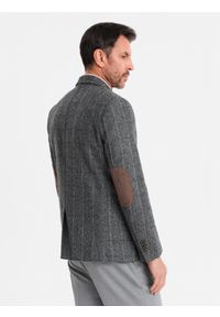 Ombre Clothing - Elegancka męska marynarka w kratkę z domieszką wełny – szara V1. Kolor: szary. Materiał: wełna. Wzór: kratka. Styl: elegancki #6