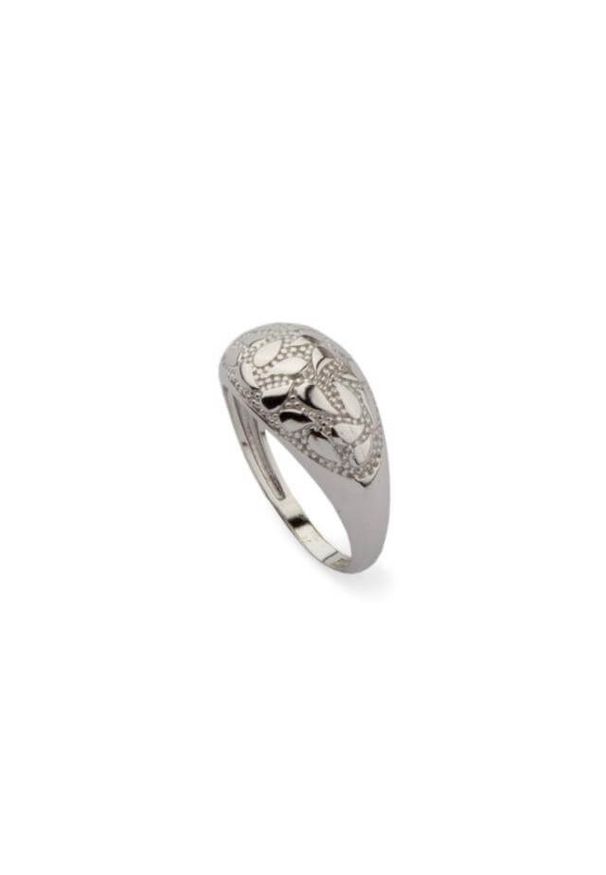 Polcarat Design - Srebrny rodowany pierścionek płatki w owalu P 1853. Materiał: srebrne. Kolor: srebrny. Wzór: kwiaty