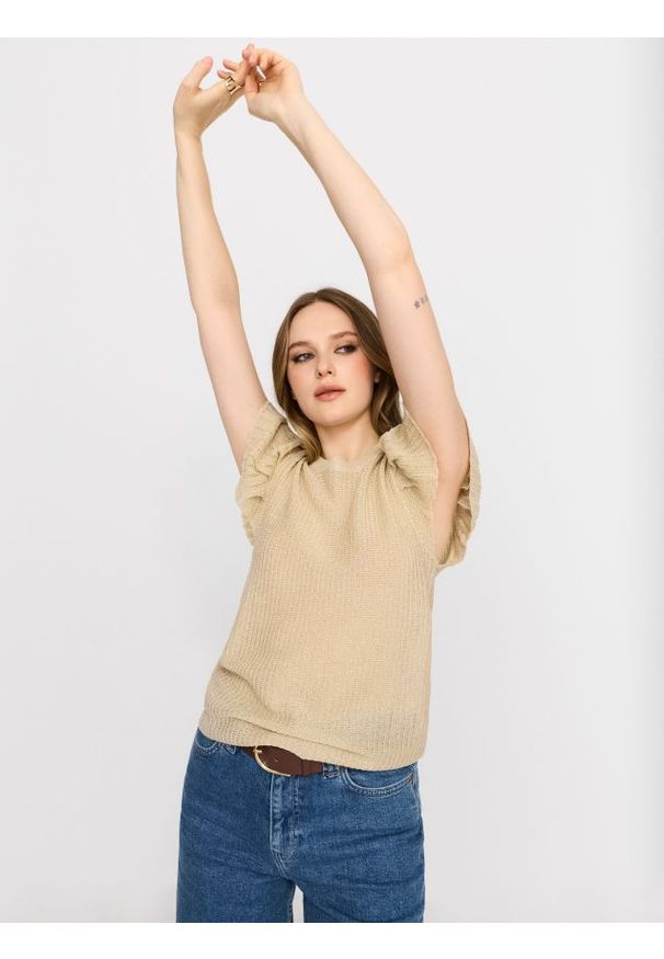 Sinsay - Swetrowa bluzka z metalizowaną nicią i wiskozą - złoty. Kolor: złoty. Materiał: wiskoza