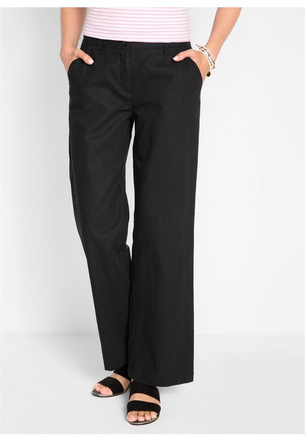 bonprix - Spodnie z mieszanki lnu i bawełny. Kolor: czarny. Materiał: bawełna, len