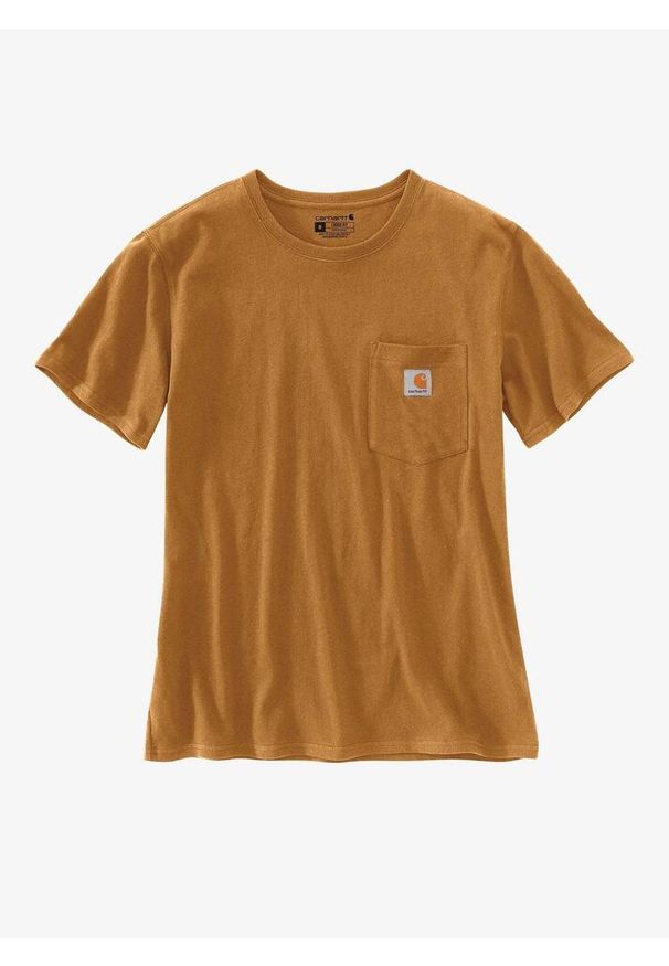 Koszulka bawełniana damska Carhartt Workwear Pocket S/S T-Shirt. Kolor: brązowy. Materiał: bawełna