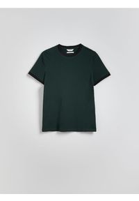 Reserved - Bawełniany t-shirt slim fit - ciemnozielony. Kolor: zielony. Materiał: bawełna