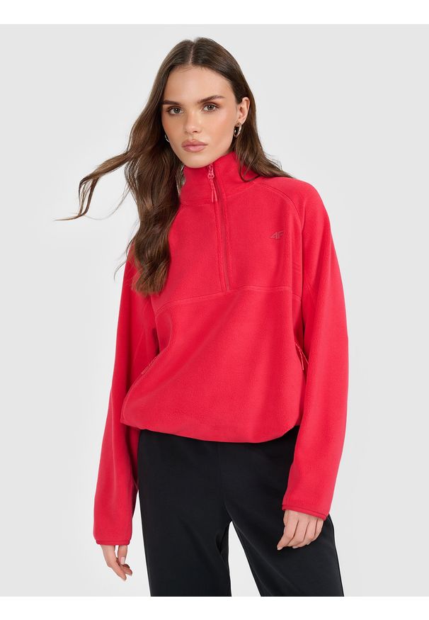 4f - 4F Polar regular bez kaptura damski - czerwony M. Typ kołnierza: bez kaptura. Kolor: czerwony. Materiał: polar. Długość rękawa: raglanowy rękaw