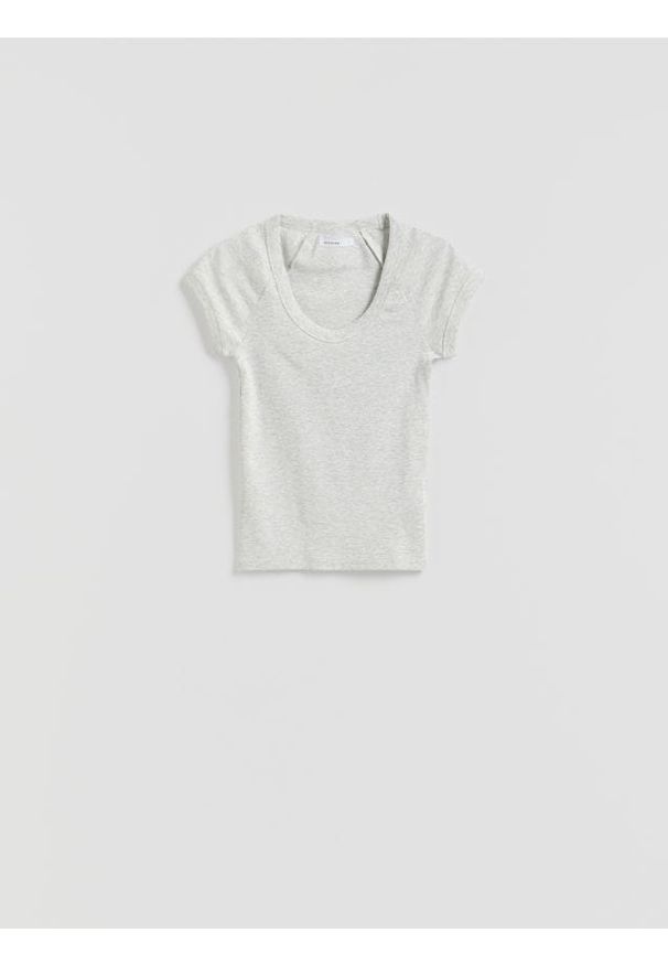 Reserved - T-shirt slim fit - jasnoszary. Kolor: szary. Materiał: elastan, bawełna, dzianina