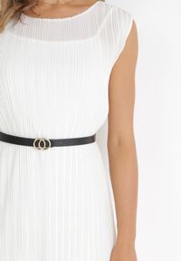 Born2be - Biała Plisowana Sukienka Midi z Paskiem z Imitacji Skóry Sharia. Kolor: biały. Materiał: skóra. Długość rękawa: bez rękawów. Styl: elegancki. Długość: midi #2