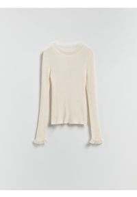 Reserved - Dzianinowa bluzka z jedwabiem - złamana biel. Materiał: dzianina, jedwab #1