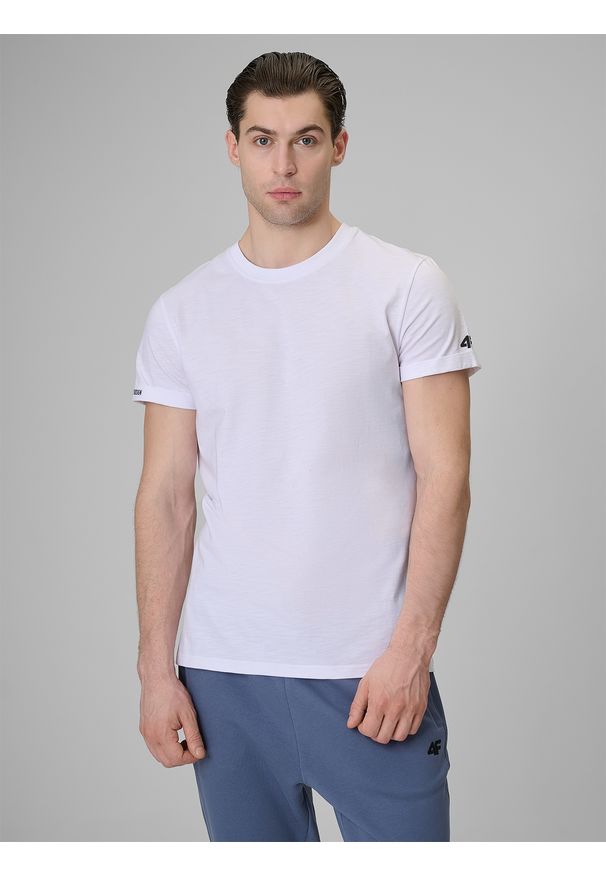 4f - 4F T-shirt regular gładki męski - biały XXL. Okazja: na co dzień. Kolor: biały. Materiał: dzianina, materiał, bawełna. Wzór: gładki. Styl: casual, klasyczny