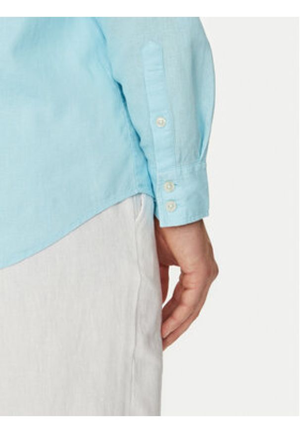 Guess Koszula F4GH00 WG3L0 Błękitny Regular Fit. Kolor: niebieski. Materiał: len, wiskoza