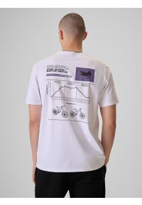 4f - 4F T-shirt relaxed z nadrukiem męski - biały M. Okazja: na co dzień. Kolor: biały. Materiał: materiał, bawełna, dzianina. Wzór: nadruk. Styl: casual #2