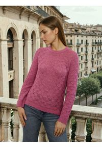Sinsay - Ażurowy sweter z wiskozą - różowy. Kolor: różowy. Materiał: wiskoza. Wzór: ażurowy #1