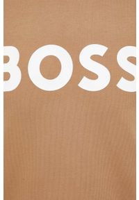 BOSS bluza bawełniana męska kolor beżowy z nadrukiem. Kolor: beżowy. Materiał: bawełna. Wzór: nadruk. Styl: klasyczny #3