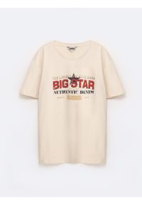 Big-Star - Koszulka męska z nadrukiem z kolekcji Authentic kremowa Enifer 103. Kolor: biały. Materiał: dzianina. Wzór: nadruk. Styl: elegancki