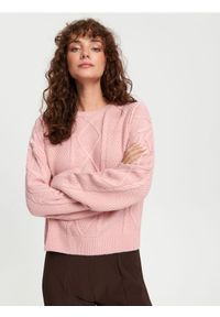 Sinsay - Sweter - różowy. Kolor: różowy. Materiał: dzianina. Wzór: ze splotem