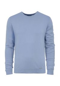 Ochnik - Niebieski sweter męski basic. Kolor: niebieski. Materiał: materiał