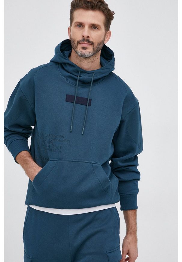 G-Star RAW - G-Star Raw Bluza męska z kapturem z nadrukiem. Typ kołnierza: kaptur. Kolor: niebieski. Materiał: poliester, dzianina. Wzór: nadruk