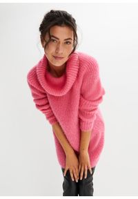 bonprix - Sweter z golfem oversize. Typ kołnierza: golf. Kolor: różowy