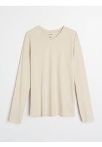 Sinsay - Bawełniana koszulka z długimi rękawami - kremowy. Kolor: kremowy. Materiał: bawełna. Długość rękawa: długi rękaw. Długość: długie