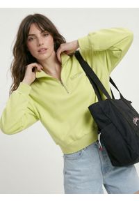 Sinsay - Bluza half-zip z haftowanym napisem z bawełną - zielony. Kolor: zielony. Materiał: bawełna. Wzór: haft, napisy