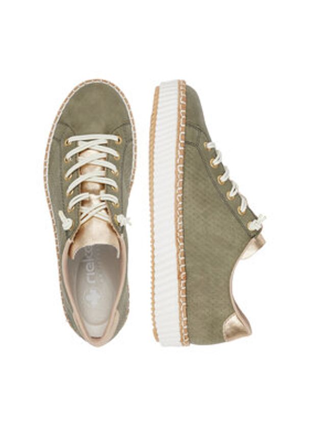 Rieker Sneakersy M2952-52 Khaki. Kolor: brązowy. Materiał: skóra