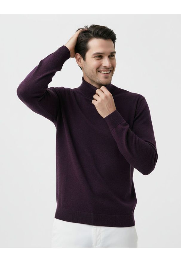 Golf Bakłażanowy, Burgundowy Klasyczny Elegancki Męski -Brave Soul- 100% BAWEŁNA. Typ kołnierza: golf. Kolor: czerwony, wielokolorowy, fioletowy. Materiał: bawełna. Sezon: zima, jesień. Styl: klasyczny, elegancki