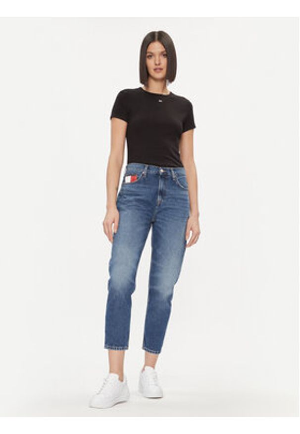 Tommy Jeans T-Shirt Essential DW0DW17383 Czarny Slim Fit. Kolor: czarny. Materiał: bawełna