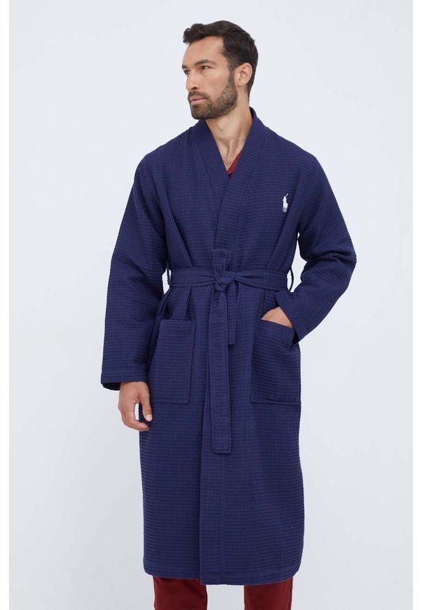 Polo Ralph Lauren szlafrok bawełniany kolor granatowy. Typ kołnierza: polo. Kolor: niebieski. Materiał: bawełna. Długość rękawa: długi rękaw. Długość: długie