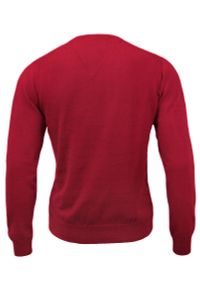 Sweter Czerwony w Serek (V-neck), Męski, Klasyczny, Elegancki -Adriano Guinari. Okazja: na spotkanie biznesowe, do pracy, na co dzień. Typ kołnierza: dekolt w serek. Kolor: czerwony. Materiał: bawełna. Styl: klasyczny, elegancki