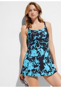 bonprix - Sukienka kąpielowa shape, lekki stopień modelowania sylwetki. Kolor: czarny. Materiał: materiał. Długość rękawa: na ramiączkach. Styl: elegancki