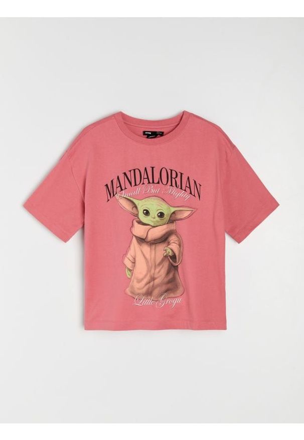 Sinsay - Koszulka z nadrukiem Star Wars Mandalorian - pomarańczowy. Kolor: pomarańczowy. Wzór: nadruk, motyw z bajki