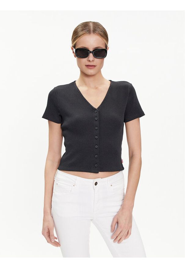 Levi's® Bluzka Monica A7182-0001 Czarny Slim Fit. Kolor: czarny. Materiał: bawełna