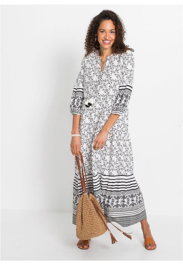 bonprix - Długa sukienka z lejącej wiskozy. Kolor: biały. Materiał: wiskoza. Sezon: lato. Długość: maxi