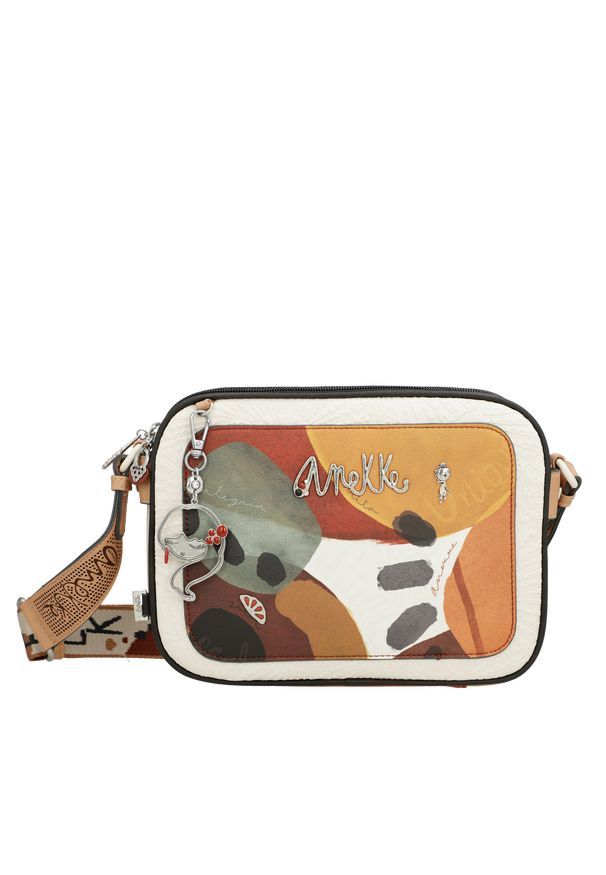 Pomarańczowa Stylowa Torebka Damska Anekke. Kolor: pomarańczowy. Wzór: kolorowy, aplikacja, nadruk. Dodatki: z breloczkiem. Styl: elegancki. Rodzaj torebki: na ramię