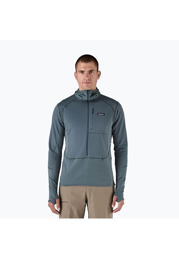 Kurtka softshell męska Patagonia R1 Hybrid Pullover Hoody. Kolor: niebieski. Materiał: softshell
