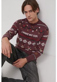 Jack & Jones Sweter bawełniany męski kolor fioletowy. Okazja: na co dzień. Kolor: fioletowy. Materiał: bawełna. Długość rękawa: długi rękaw. Długość: długie. Styl: casual