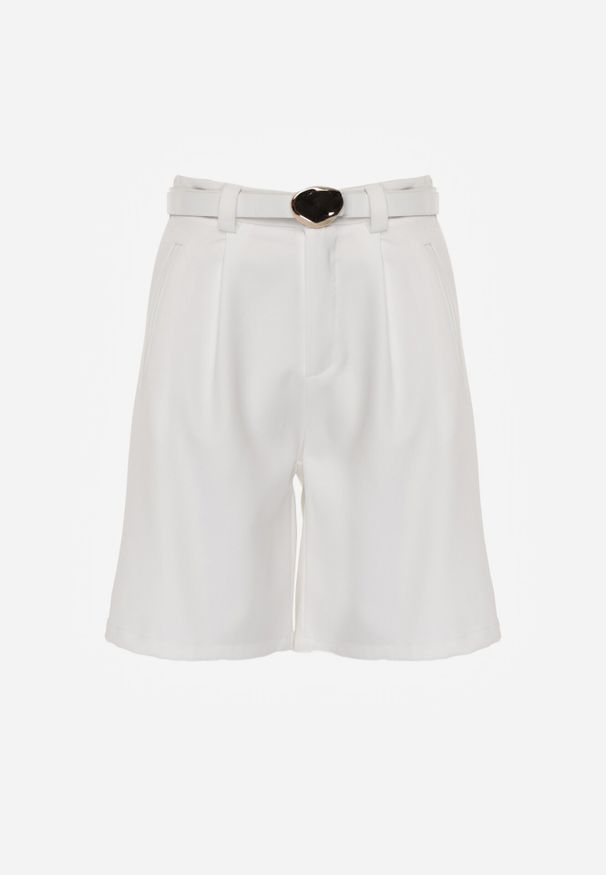 Born2be - Białe Szorty z Wysokim Stanem Bermudy z Paskiem Haidis. Okazja: na co dzień. Stan: podwyższony. Kolor: biały. Materiał: materiał. Styl: casual