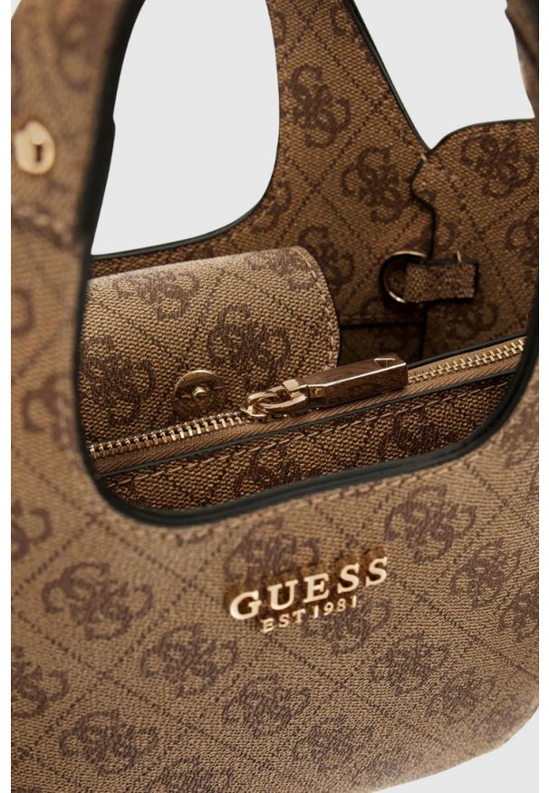 Guess - GUESS Beżowa torebka damska Calista 2 In 1 Mini. Kolor: beżowy. Materiał: skórzane