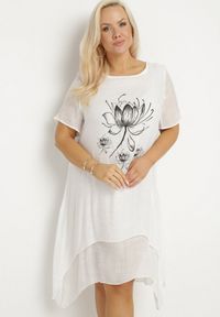 Born2be - Biała Sukienka z Bawełny i kwiatowym Motywem Vareldi. Okazja: na co dzień, na imprezę. Kolor: biały. Materiał: bawełna. Wzór: kwiaty. Sezon: lato. Typ sukienki: proste. Styl: casual, elegancki #4