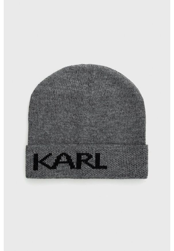 Karl Lagerfeld Czapka 512322.805601 kolor szary z cienkiej dzianiny z domieszką wełny. Kolor: szary. Materiał: wełna, dzianina