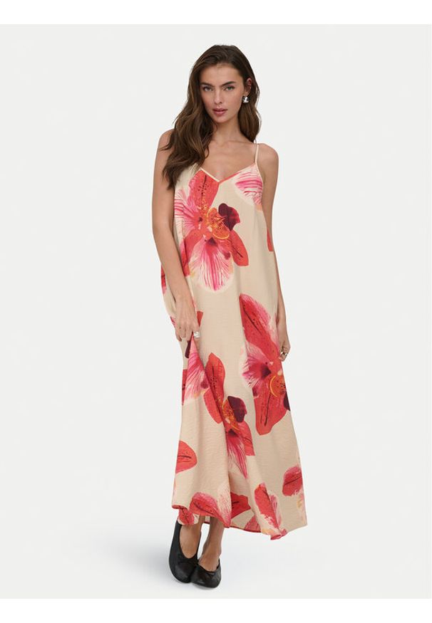 only - ONLY Sukienka letnia Resi 15372628 Beżowy jasny Regular Fit. Kolor: beżowy. Materiał: wiskoza. Sezon: lato