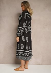 Renee - Czarna Sukienka Koszulowa Wiązana w Pasie w Stylu Boho Rorisha. Kolor: czarny. Materiał: tkanina. Typ sukienki: koszulowe. Styl: boho #4