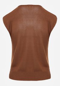 Renee - Brązowa Wiskozowa Bluzka Bez Rękawów z Dzianiny Zdobiona Metaliczną Aplikacją Alutina. Okazja: na co dzień. Kolor: brązowy. Materiał: dzianina, wiskoza. Długość rękawa: bez rękawów. Wzór: aplikacja. Styl: glamour, casual, street, elegancki #5